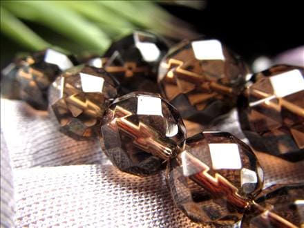 スモーキークォーツ,煙水晶,64面カット,ビーズ連,連材