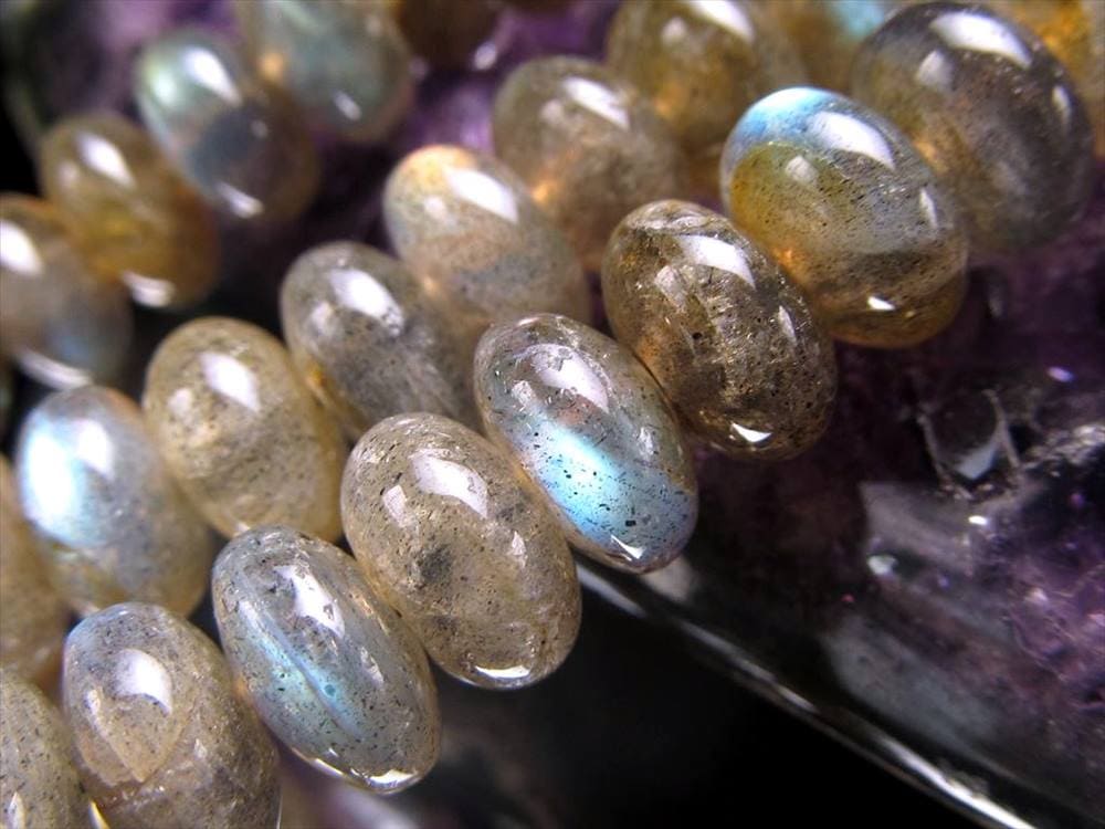 ラブラドライト 曹灰長石 ボタン ビーズ連 連材