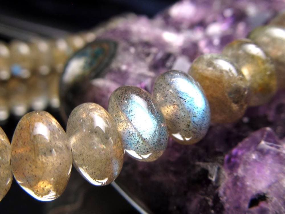 ラブラドライト 曹灰長石 ボタン ビーズ連 連材