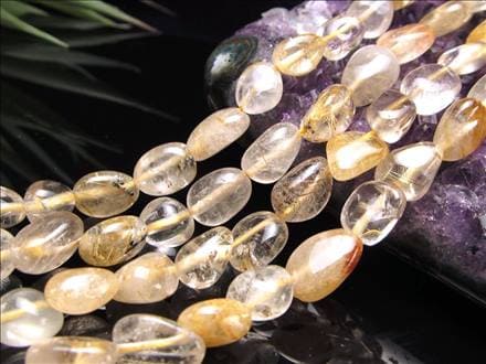 ゴールドルチルクォーツ 針入り水晶 ルチレイテッドクォーツ タンブル ビーズ連 連材