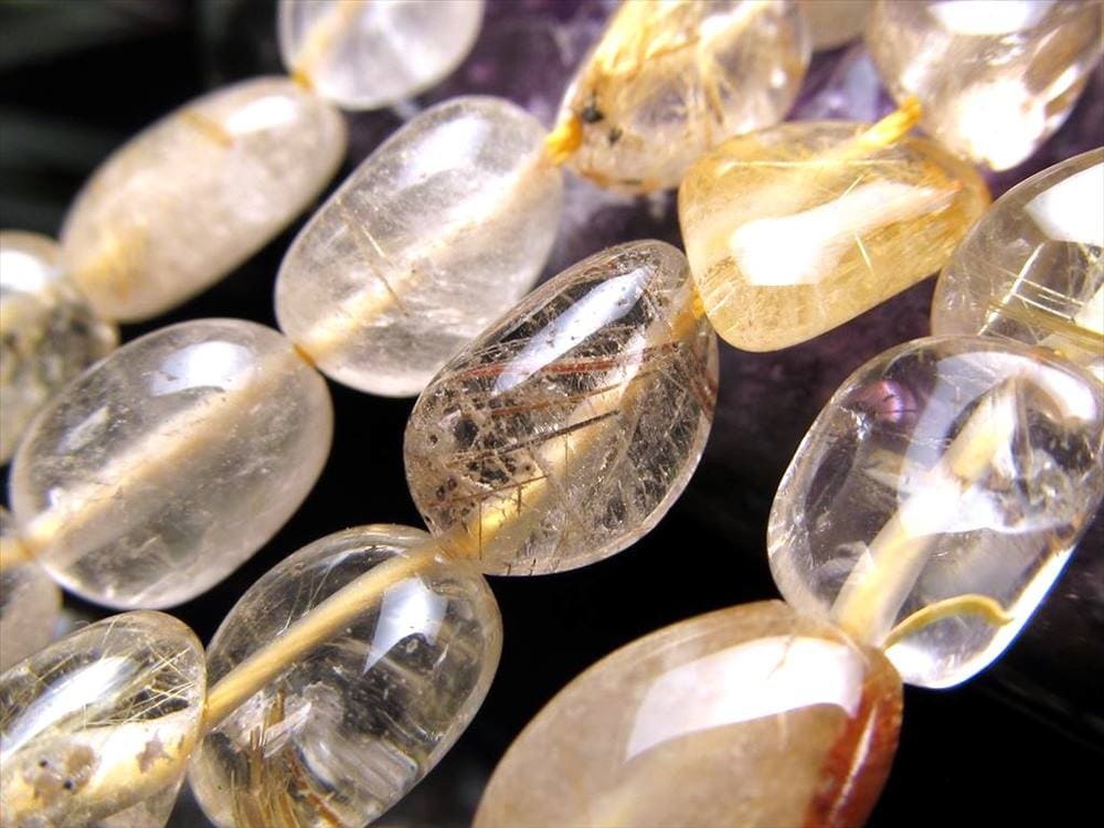 ゴールドルチルクォーツ 針入り水晶 ルチレイテッドクォーツ タンブル ビーズ連 連材