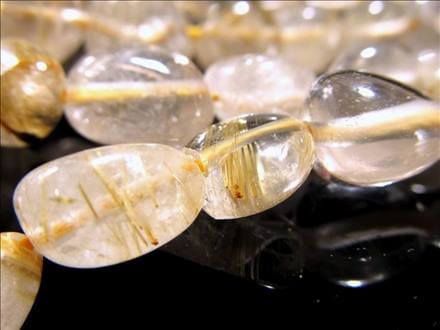 ゴールドルチルクォーツ 針入り水晶 ルチレイテッドクォーツ タンブル ビーズ連 連材