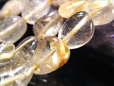 ゴールドルチルクォーツ 針入り水晶 ルチレイテッドクォーツ タンブル ビーズ連 連材