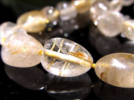 ゴールドルチルクォーツ 針入り水晶 ルチレイテッドクォーツ タンブル ビーズ連 連材