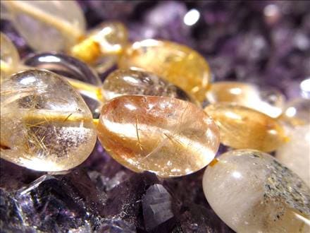 ゴールドルチルクォーツ 針入り水晶 ルチレイテッドクォーツ タンブル ビーズ連 連材