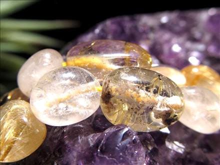 ゴールドルチルクォーツ 針入り水晶 ルチレイテッドクォーツ タンブル ビーズ連 連材