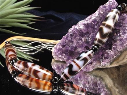 四線虎牙天珠 天珠 瑪瑙 チベット 厄除け 天珠型 ビーズ連 連材