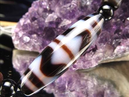 四線虎牙天珠 天珠 瑪瑙 チベット 厄除け 天珠型 ビーズ連 連材