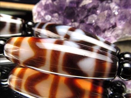 四線虎牙天珠 天珠 瑪瑙 チベット 厄除け 天珠型 ビーズ連 連材