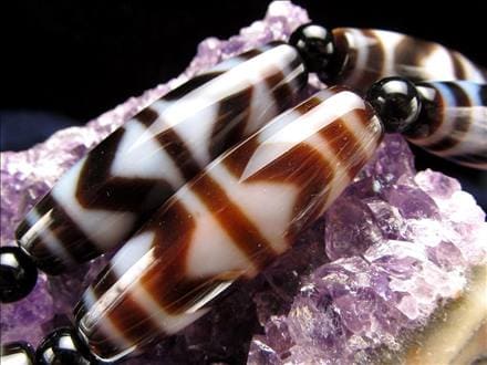 四線虎牙天珠 天珠 瑪瑙 チベット 厄除け 天珠型 ビーズ連 連材