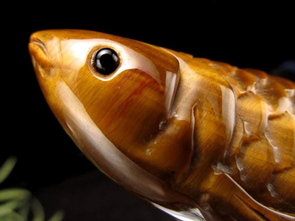 アロワナ 置物 タイガーアイ 龍魚 彫刻
