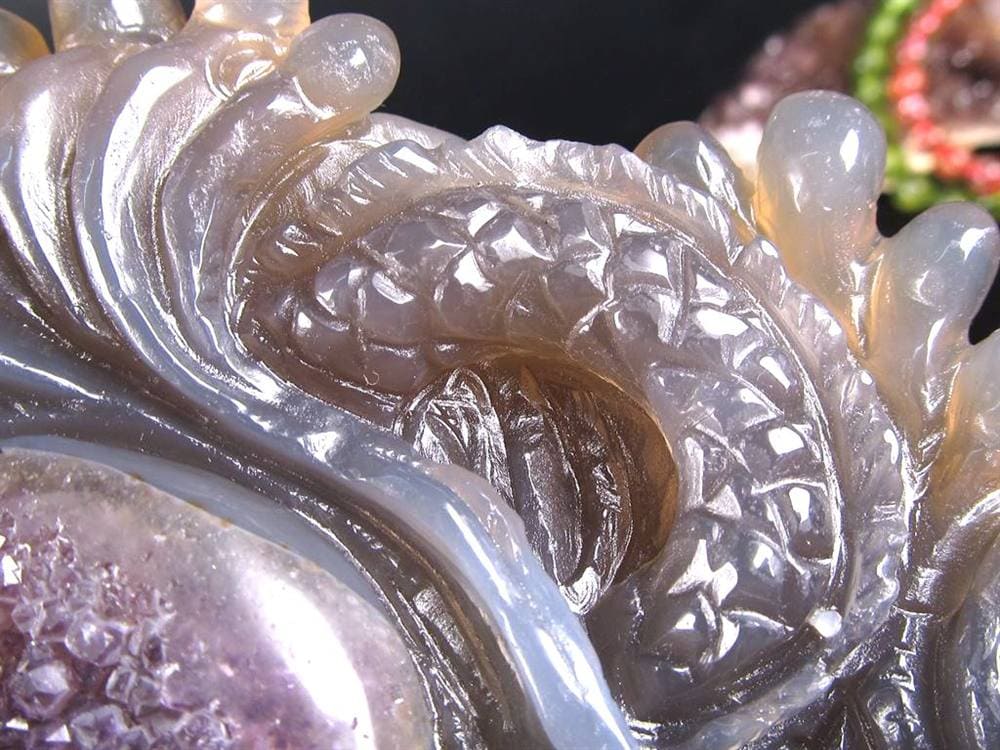 龍 瓢箪 笑口アメジスト 瑪瑙 龍穴アゲート 彫刻 置物