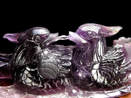 縁起物 夫婦鳥  アメジスト 彫刻 置物