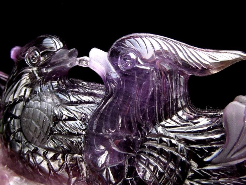 縁起物 夫婦鳥  アメジスト 彫刻 置物