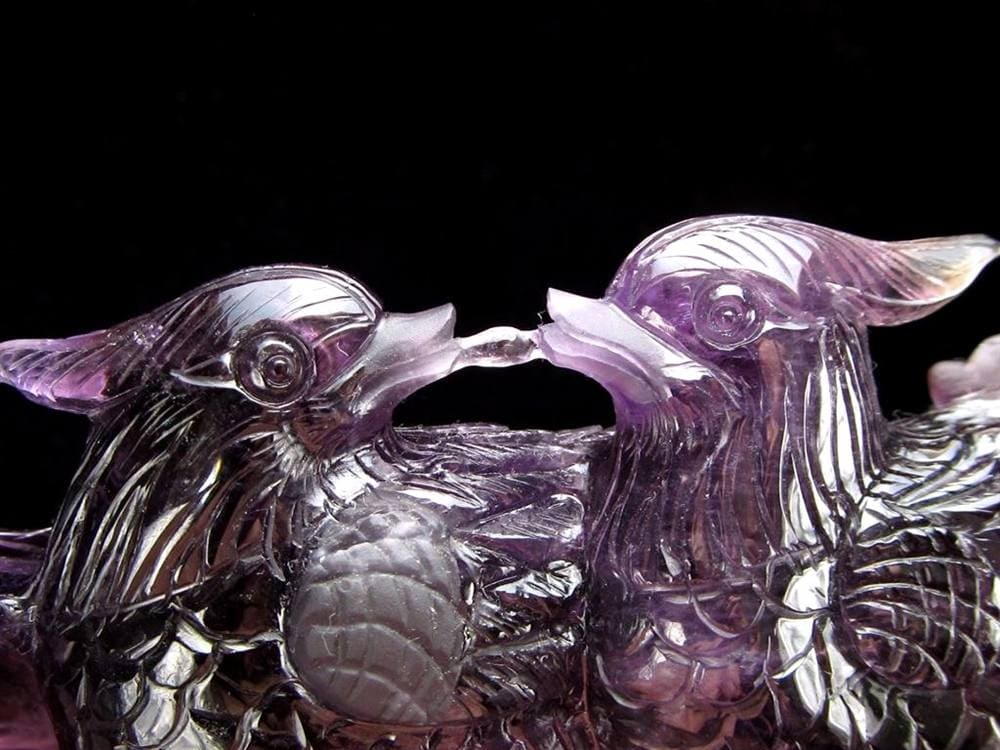 縁起物 夫婦鳥  アメジスト 彫刻 置物