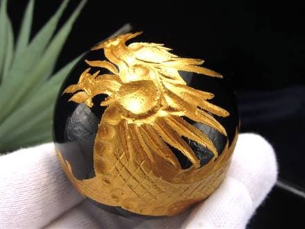 丸玉 オブシディアン 龍 五本爪 龍玉 黒曜石