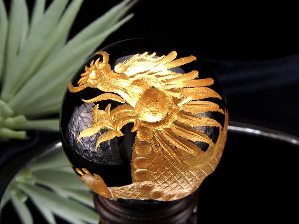 丸玉 オブシディアン 龍 五本爪 龍玉 黒曜石