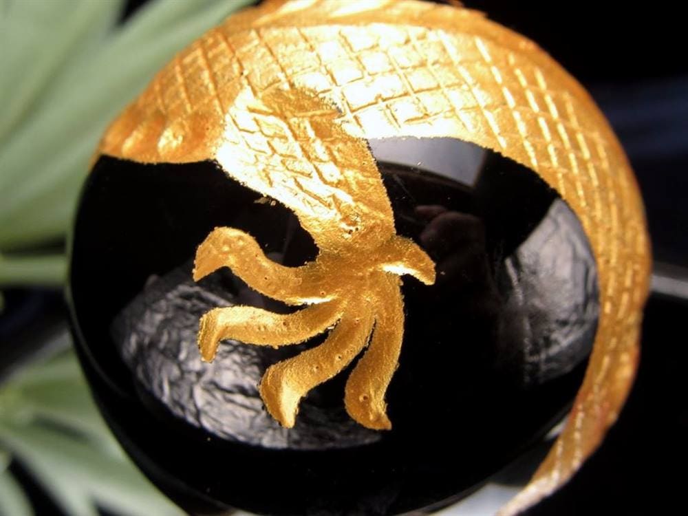 丸玉 オブシディアン 龍 五本爪 龍玉 黒曜石