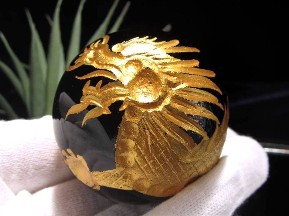 丸玉 オブシディアン 龍 五本爪 龍玉 黒曜石
