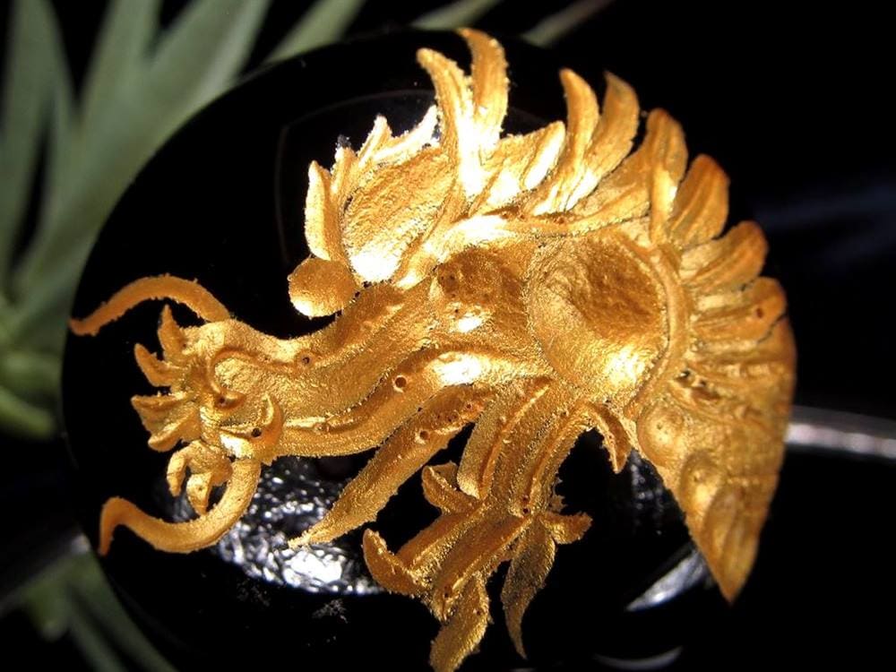 丸玉 オブシディアン 龍 五本爪 龍玉 黒曜石