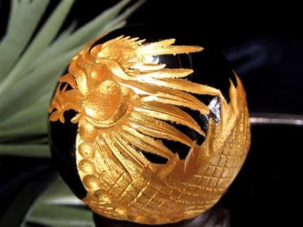 丸玉 オブシディアン 龍 五本爪 龍玉 黒曜石