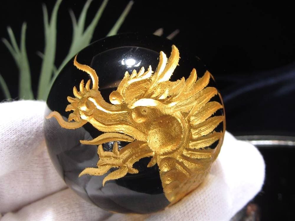 丸玉 オブシディアン 龍 五本爪 龍玉 黒曜石