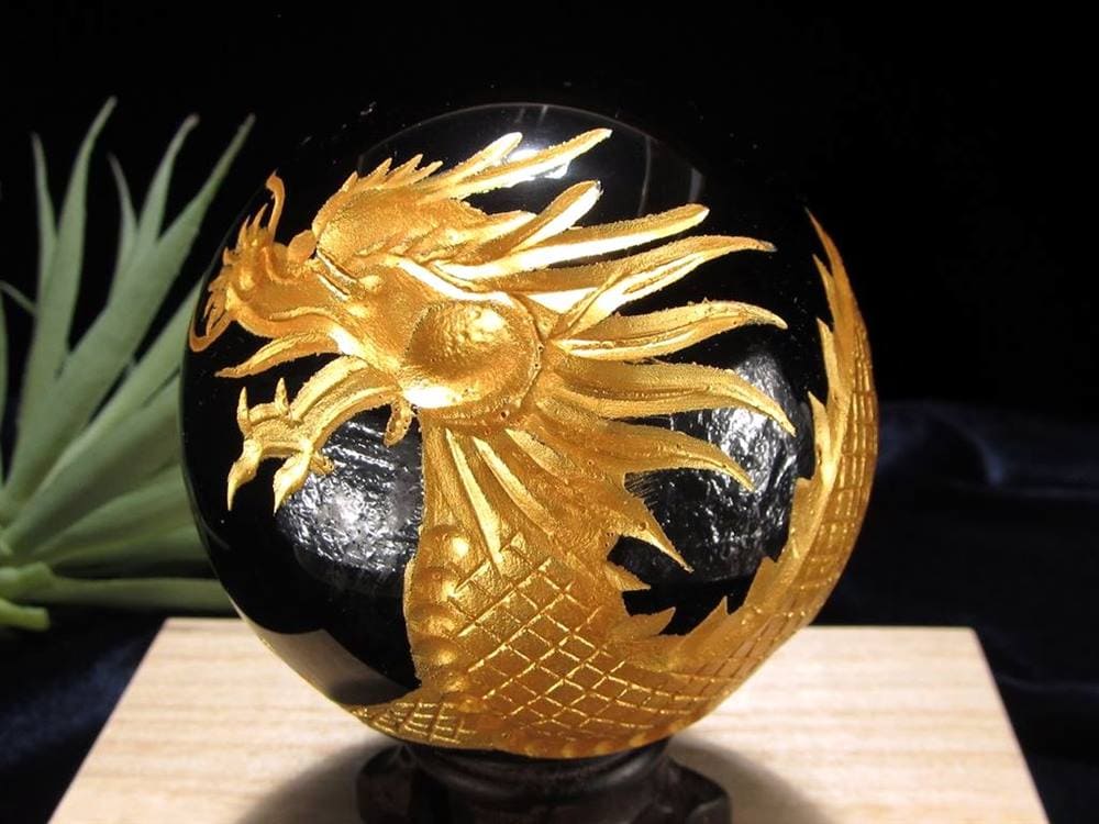丸玉 オブシディアン 龍 五本爪 龍玉 黒曜石