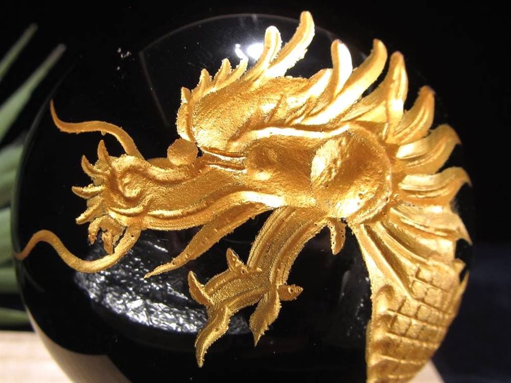丸玉 オブシディアン 龍 五本爪 龍玉 黒曜石