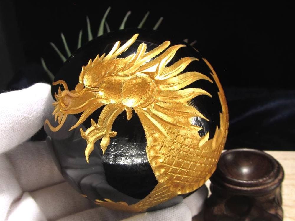 丸玉 オブシディアン 龍 五本爪 龍玉 黒曜石