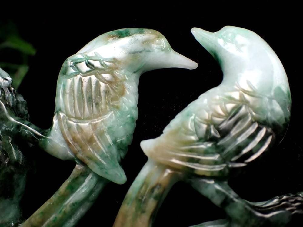 縁起物 夫婦鳥 翡翠 ジェダイト 硬玉 彫刻 置物