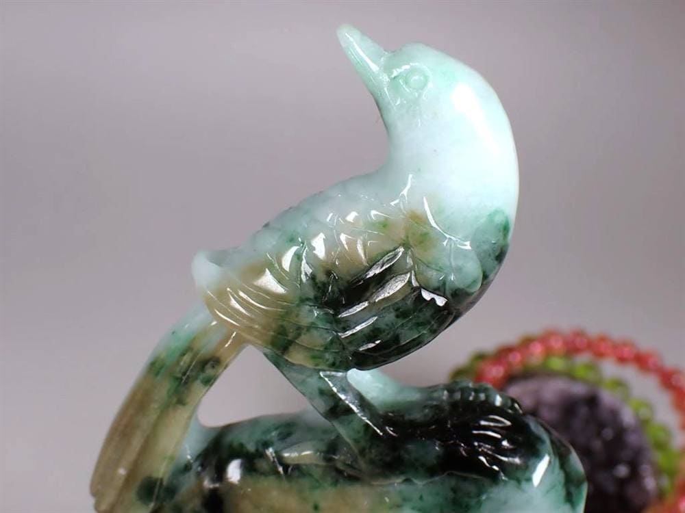 縁起物 夫婦鳥 翡翠 ジェダイト 硬玉 彫刻 置物
