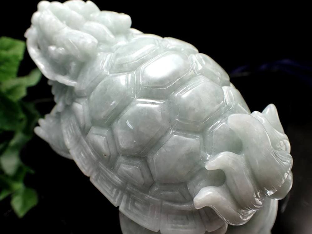 翡翠 ジェダイト 硬玉 龍亀 ロングイ 彫刻 置物