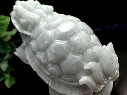 翡翠 ジェダイト 硬玉 龍亀 ロングイ 彫刻 置物