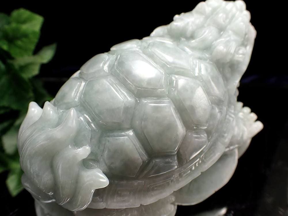 翡翠 ジェダイト 硬玉 龍亀 ロングイ 彫刻 置物