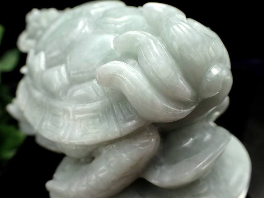 翡翠 ジェダイト 硬玉 龍亀 ロングイ 彫刻 置物