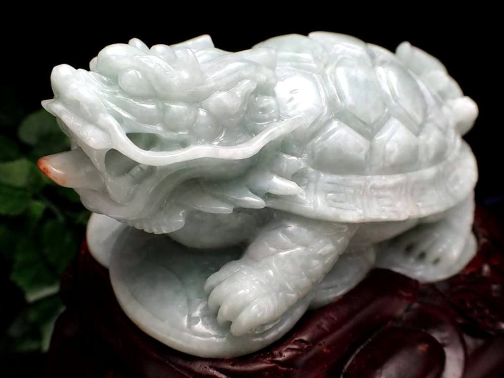 翡翠 ジェダイト 硬玉 龍亀 ロングイ 彫刻 置物