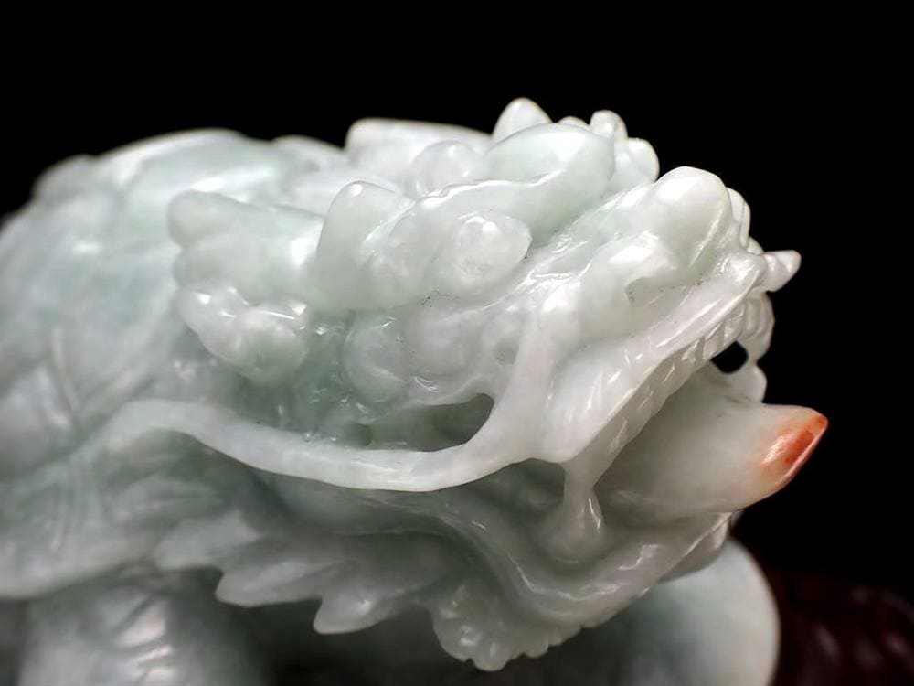 翡翠 ジェダイト 硬玉 龍亀 ロングイ 彫刻 置物