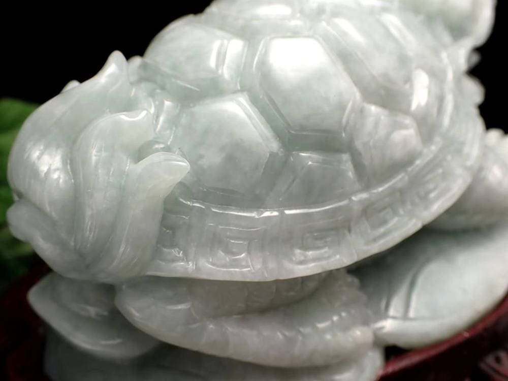 翡翠 ジェダイト 硬玉 龍亀 ロングイ 彫刻 置物