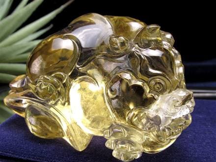 レモンクォーツ 貔貅 ヒキュウ 彫刻 置物 財運