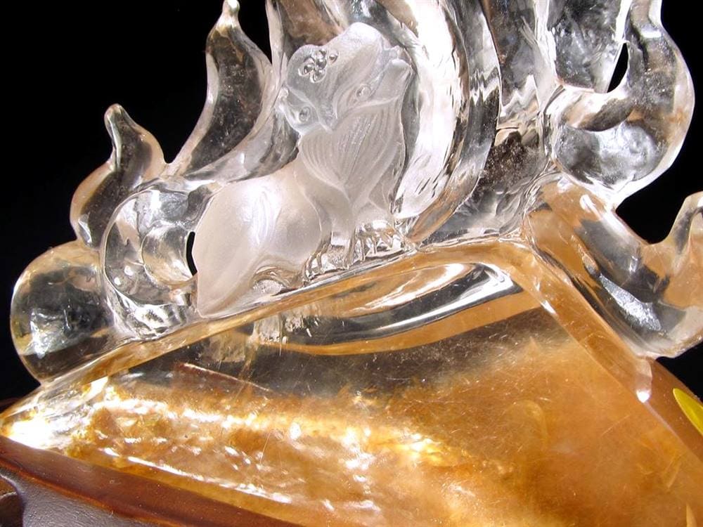 縁起物 九尾の狐 神獣 天然水晶 置物