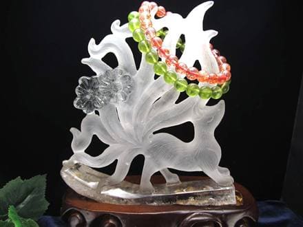 縁起物 九尾の狐 神獣 天然水晶 置物