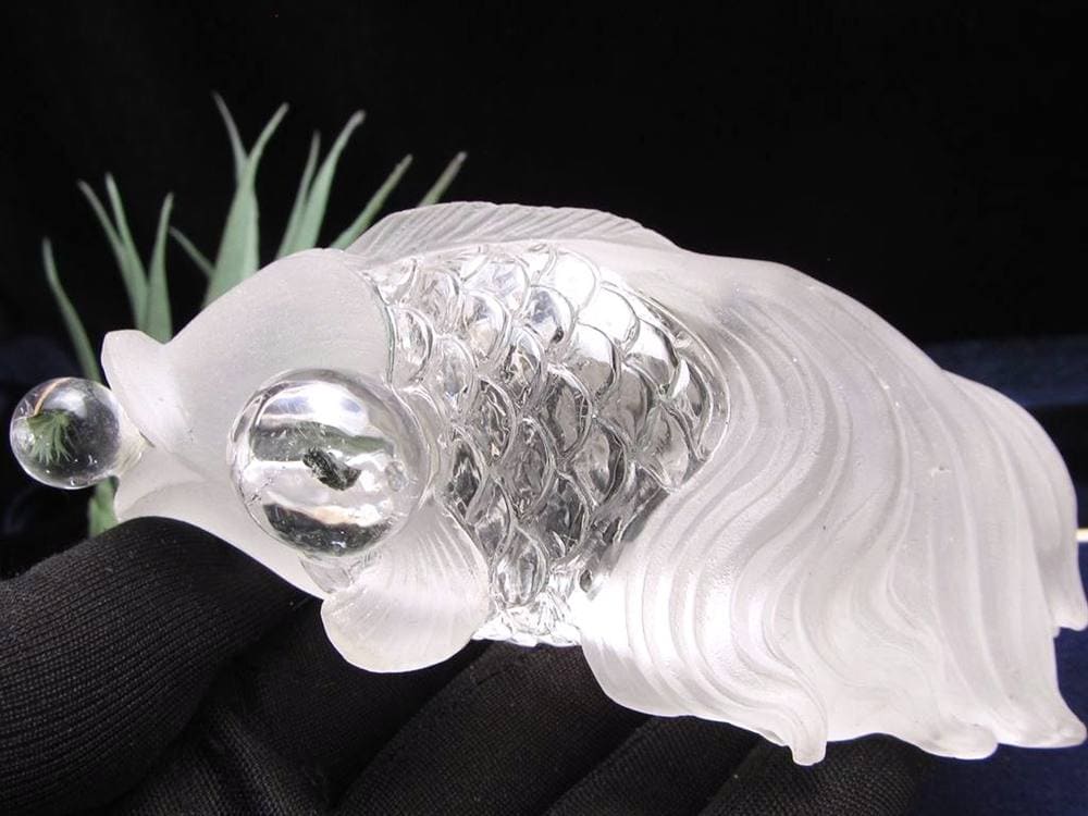 金魚 水晶 デメキン マイカ 彫刻置物