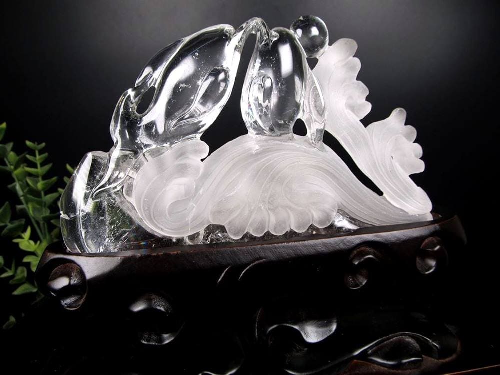 縁起物 イルカ 天然水晶 彫刻 置物
