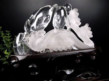 縁起物 イルカ 天然水晶 彫刻 置物
