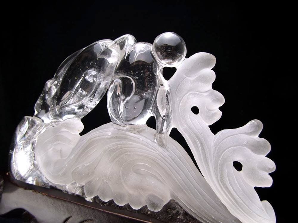 縁起物 イルカ 天然水晶 彫刻 置物