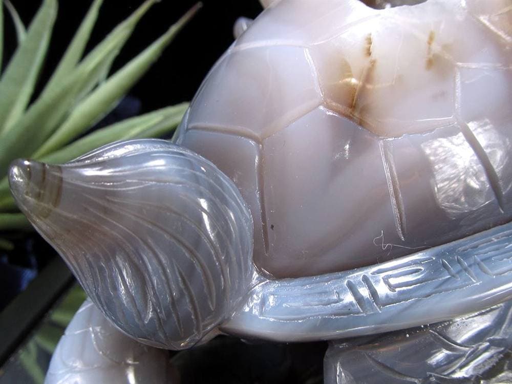 瑪瑙 メノウ めのう 龍穴アゲート トレジャー瑪瑙 龍亀 ロングイ 彫刻 置物