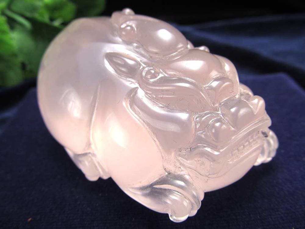ローズクォーツ 貔貅 ヒキュウ 彫刻 置物 財運
