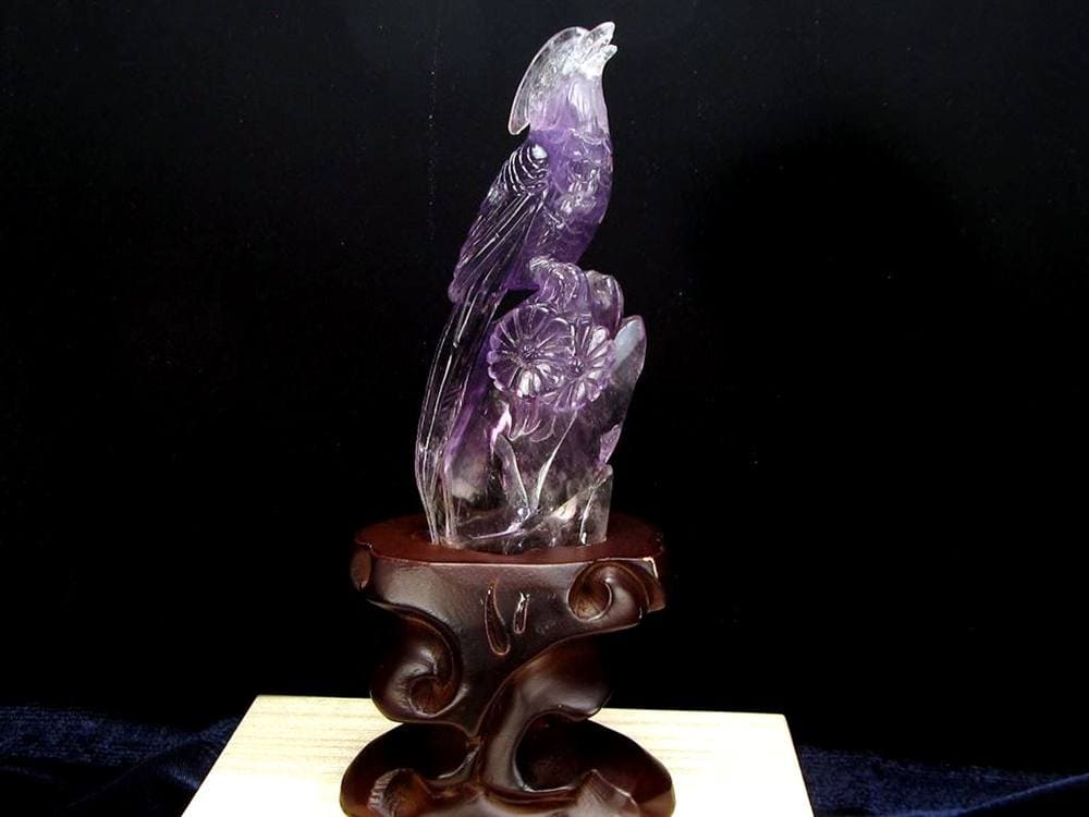 アメジスト 紫水晶 鳳凰 彫刻 置物