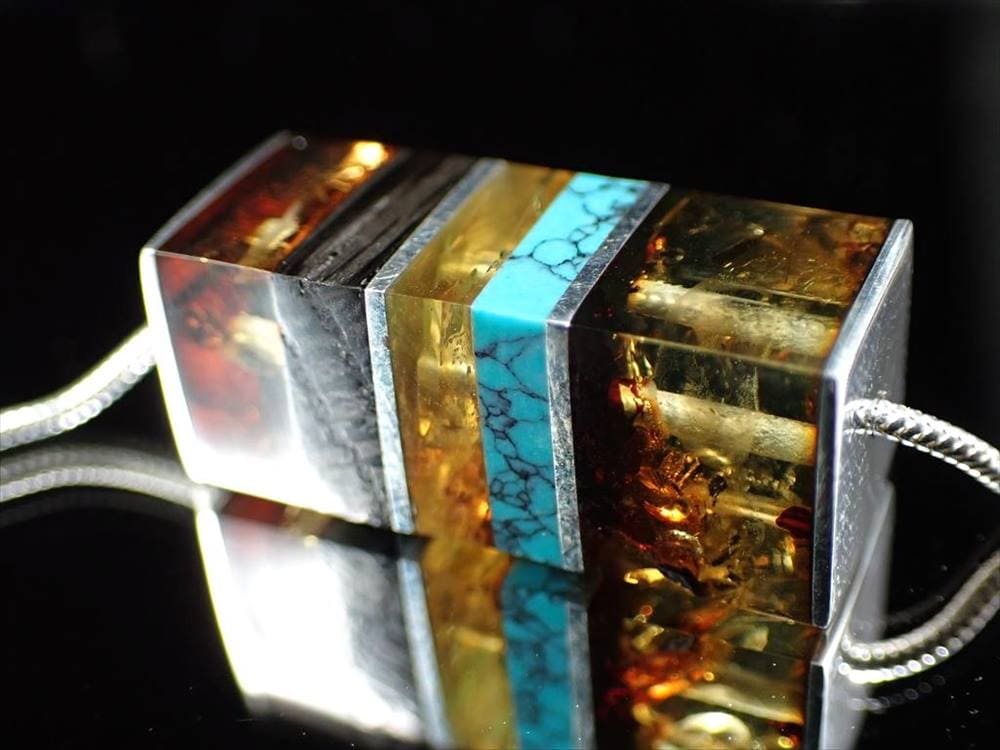 アンバー 琥珀 ペンダント ネックレス Silver925