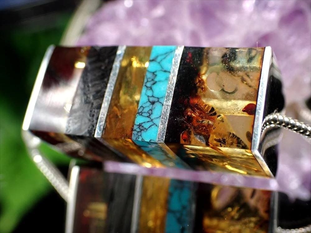 アンバー 琥珀 ペンダント ネックレス Silver925